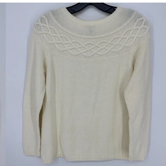 Talbots Cashmere blend 3/4 sleeve Cream Cable Knit Pullover MP - Picture 4 of 7